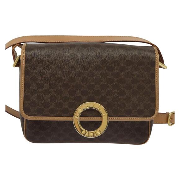 CELINE Macadam Canvas Circle Shoulder Bag Pvc Leather Brown Gold - Picture 2 of 13